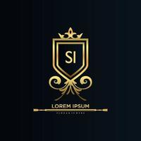 si letra inicial com royal template.elegant com vetor de logotipo de coroa, ilustração em vetor de logotipo de letras criativas.