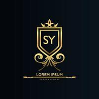 sy carta inicial com royal template.elegant com vetor de logotipo da coroa, ilustração em vetor logotipo de letras criativas.