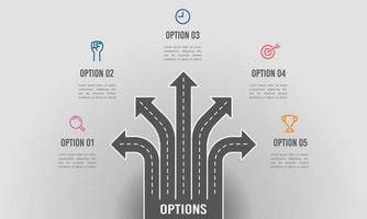 infográfico seta encruzilhada 5 opções vetor