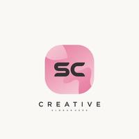 sc letra inicial logotipo ícone elementos de modelo de design com arte colorida de onda. vetor