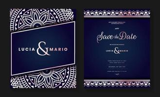 design de cartão de convite de casamento de luxo com mandala de prata e padrão abstrato, estilo de fundo árabe islâmico oriental, mandala ornamental decorativa para impressão, pôster, capa, panfleto e banner. vetor