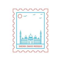 selo postal da mesquita sheikh zahid ilustração vetorial de estilo de linha azul e vermelha vetor