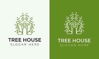 inspiração de design de logotipo de casa na árvore, identidade de marca de fazenda de jardim em casa vetor