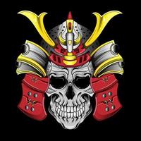 crânio em capacete de samurai crânio japonês cabeça de samurai guerreiro samurai japonês cabeça de crânio com armadura ronin espada ilustração vetorial design de camiseta vetor