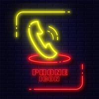 linhas de neon brilham em amarelo e vermelho. site ícone do telefone vetor