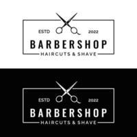 design de logotipo de modelo de tesoura de salão de corte de cabelo clássico criativo e simples isolado em background.for preto e branco para negócios, barbearia, salão de beleza. vetor