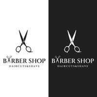 design de logotipo de modelo de tesoura de salão de corte de cabelo clássico criativo e simples isolado em background.for preto e branco para negócios, barbearia, salão de beleza. vetor