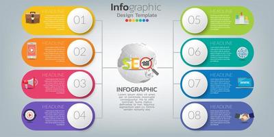 infográficos para o conceito de SEO com ícones e etapas vetor