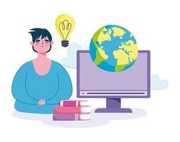 conceito de educação online com homem e computador vetor