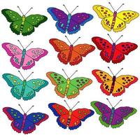 conjunto de borboletas multicoloridas brilhantes, insetos voadores de fantasia vetor