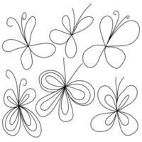conjunto de barris de doodle linear com asas simples, insetos estilizados para design vetor