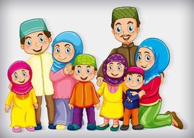 membro da família muçulmana em fundo gradiente de cor de personagem de desenho animado vetor