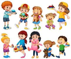 grupo de personagens de desenhos animados de crianças pequenas em fundo branco vetor