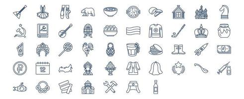 coleção de ícones relacionados à rússia, incluindo ícones como panquecas, hokey e muito mais. ilustrações vetoriais, conjunto perfeito de pixels vetor