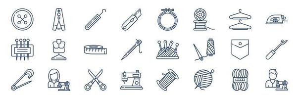 coleção de ícones relacionados à costura, incluindo ícones como botão, alfinete de pano, crochê, bastidor e muito mais. ilustrações vetoriais, conjunto perfeito de pixels vetor
