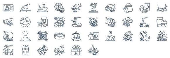 coleção de ícones relacionados a receitas e ingredientes, incluindo ícones como panificação, café, torta de abóbora, pizza e muito mais. ilustrações vetoriais, conjunto perfeito de pixels vetor