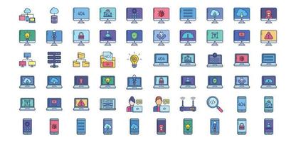 coleção de ícones relacionados ao desenvolvimento de software, incluindo ícones como armazenamento em nuvem, computador, celular, web e muito mais. ilustrações vetoriais, conjunto perfeito de pixels vetor