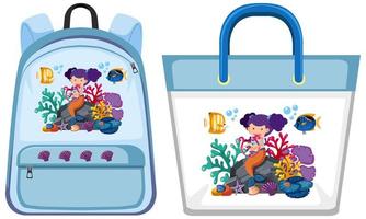 conjunto de bolsa sereia vetor