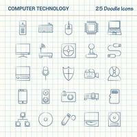 tecnologia de computador 25 ícones de doodle conjunto de ícones de negócios desenhados à mão vetor