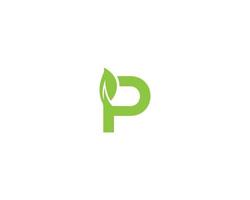 folha verde letra p logotipo design criativo modelo de vetor de tipografia moderna.
