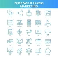 25 pacote de ícones de marketing futuro verde e azul vetor