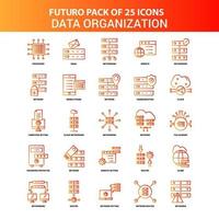 conjunto de ícones de organização de dados laranja futuro 25 vetor