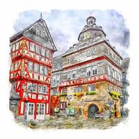 herborn alemanha esboço em aquarela ilustração desenhada à mão vetor