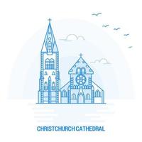 modelo de cartaz e fundo criativo de marco azul da catedral de christchurch vetor