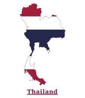 design de mapa da bandeira nacional da tailândia, ilustração da bandeira do país da tailândia dentro do mapa vetor