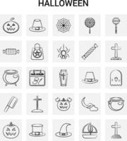 25 ícones de halloween desenhados à mão doodle de vetor de fundo cinza