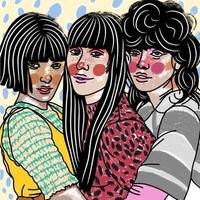 meninas com maquiagem, em um fundo brilhante, em roupas multicoloridas, pop art