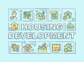 desenvolvimento habitacional palavra bandeira turquesa de conceitos. planos de construção. infográficos com ícones editáveis na cor de fundo. tipografia isolada. ilustração vetorial com texto. vetor