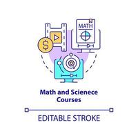 ícone do conceito de cursos de matemática e ciências. ciência natural e formal. cursos on-line idéia idéia abstrata ilustração de linha fina. desenho de contorno isolado. traço editável. vetor