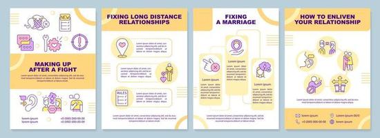 resolver problemas no modelo de folheto laranja de relacionamento. design de folheto com ícones lineares. 4 layouts vetoriais editáveis para apresentação, relatórios anuais. vetor