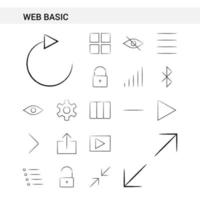 estilo de conjunto de ícones desenhados à mão básicos da web isolado no vetor de fundo branco