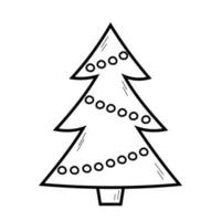 árvore de natal e ano novo desenhada à mão em um fundo branco. elemento de doodle para decoração para as férias de inverno. ilustração vetorial isolado. vetor