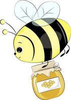 abelha bonitinha segurando um pote de mel