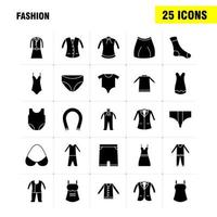 conjunto de ícones de glifo sólido de moda para infográficos kit uxui móvel e design de impressão incluem roupas de camisa panos vestidos roupas femininas roupas coleção de panos moderno infográfico logotipo e pict vetor