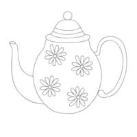 bule decorado com flores ilustração vetorial de esboço simples doodle, utensílio de cozinha para fazer chá de bebidas quentes, café, elemento de design desenhado à mão vetor