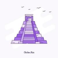 chichen itza marco ilustração em vetor linha pontilhada roxa