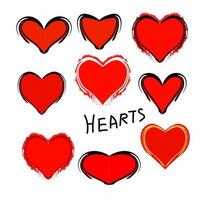 conjunto de corações vermelhos lisos com contornos. símbolo de amor e fidelidade em um casamento ou dia dos namorados. ilustração vetorial. vetor