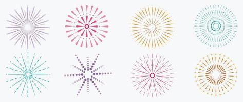 conjunto de ilustração vetorial de fogos de artifício festivos de ano novo. coleção de fogos de artifício coloridos vibrantes sobre fundo branco. design de arte adequado para decoração, impressão, pôster, banner, papel de parede, cartão, capa. vetor