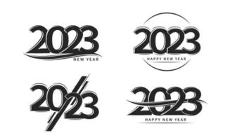 conjunto de design de texto de logotipo de feliz ano novo de 2023. coleção de design número 2023. ilustração em vetor preto e branco