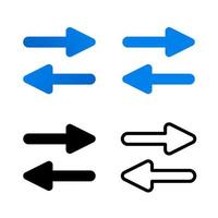 conjunto de ícones de seta para a esquerda para a direita isolado no fundo branco. vetor