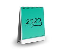 modelo de calendário 2023, calendário de mesa em branco 3d mock up ilustração vetorial, mock up vertical realista para design de modelo de calendário de mesa 2023, feliz ano novo 2023, fundo verde vetor