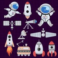 conjunto de elementos de espaço de satélite de foguete de astronauta vetor