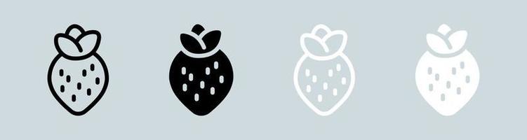ícone de morango definido em preto e branco. ilustração vetorial de sinais de frutas. vetor
