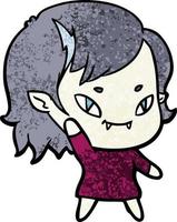 textura grunge retrô garota vampira amigável dos desenhos animados vetor