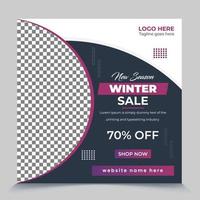 Modelos de postagem de desconto de mega oferta de venda de moda de inverno quadrado na moda. As mídias sociais de venda de inverno postam design de banner e anúncios de internet na web. vetor