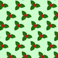 padrão de azevinho de natal sem costura em fundo verde padrão vetorial de azevinho para desenhos festivos, têxteis, embalagens, protetores de tela ilustração vetorial em estilo simples vetor